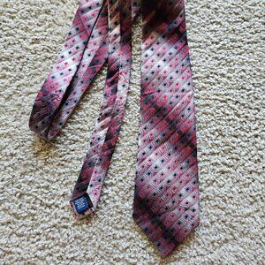 John Ashford Red Black Squares 100% Silk Stain Resistant Tie
